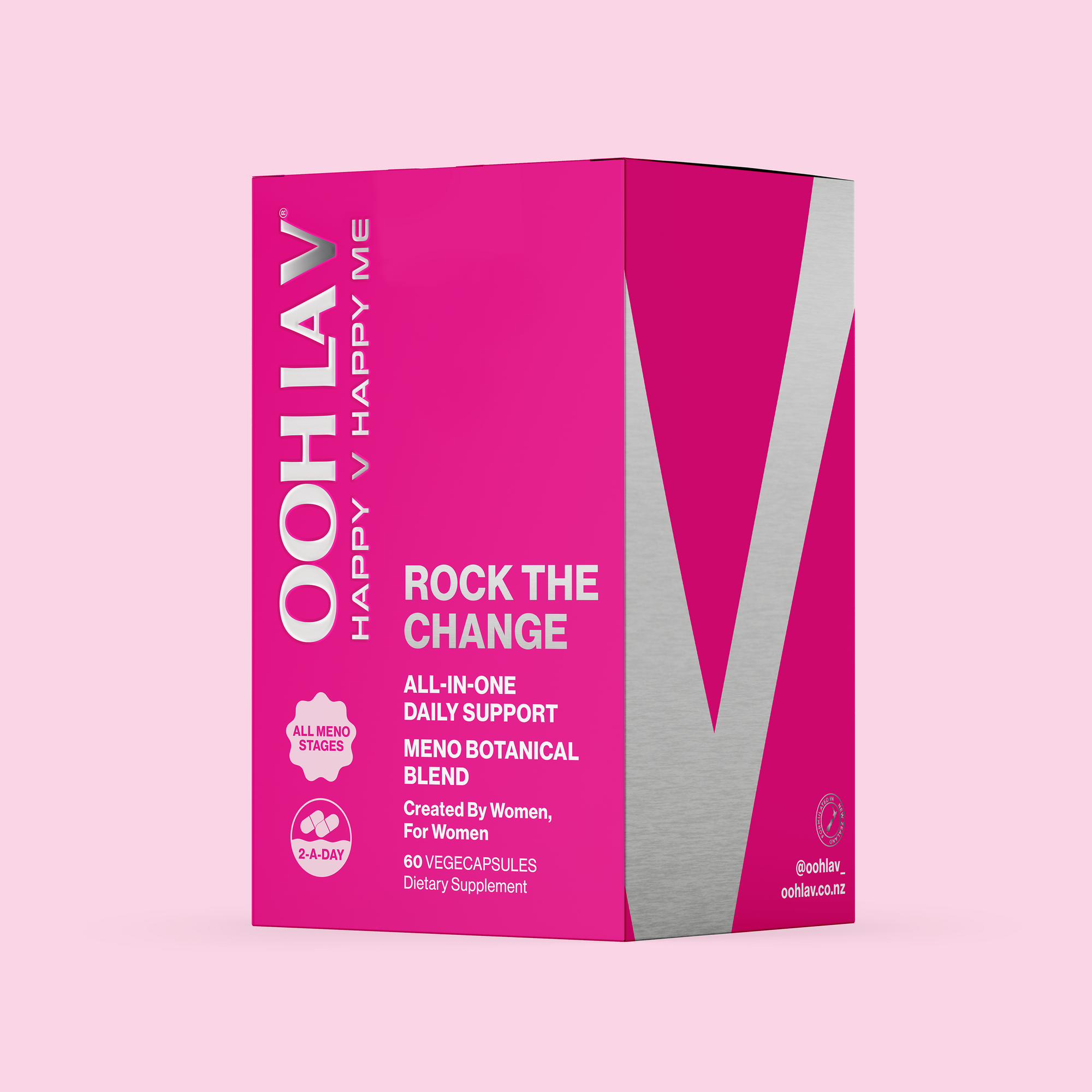 Rock The Change, Menopause Support, Menopause, Perimenopause, post menopause, hormones, stress, energy, brain fog, bloating, cravings, hot flushes, Ooh La V, Natural support, supplements, natural menopause supplements, NZ made, Gymnema, Ashwagandha, KSM66, Sage, Vitex, Chamomile, menopause relief